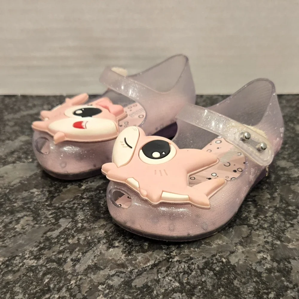 Mini Melissa Ultragirl Baby Shark Pink‎ Glitter Jelly Shoes Toddler Mary Janes